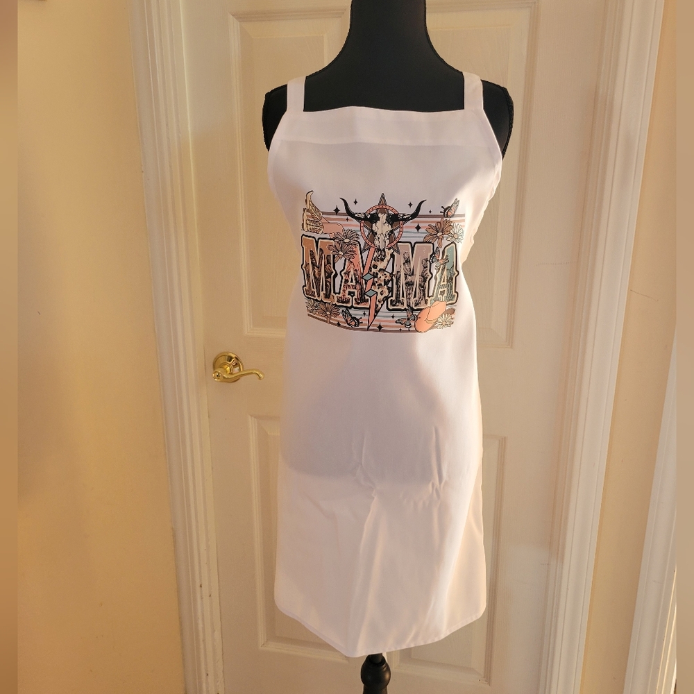 Western MAMA White Graphic Apron Cooking Kitchen Boho Gift